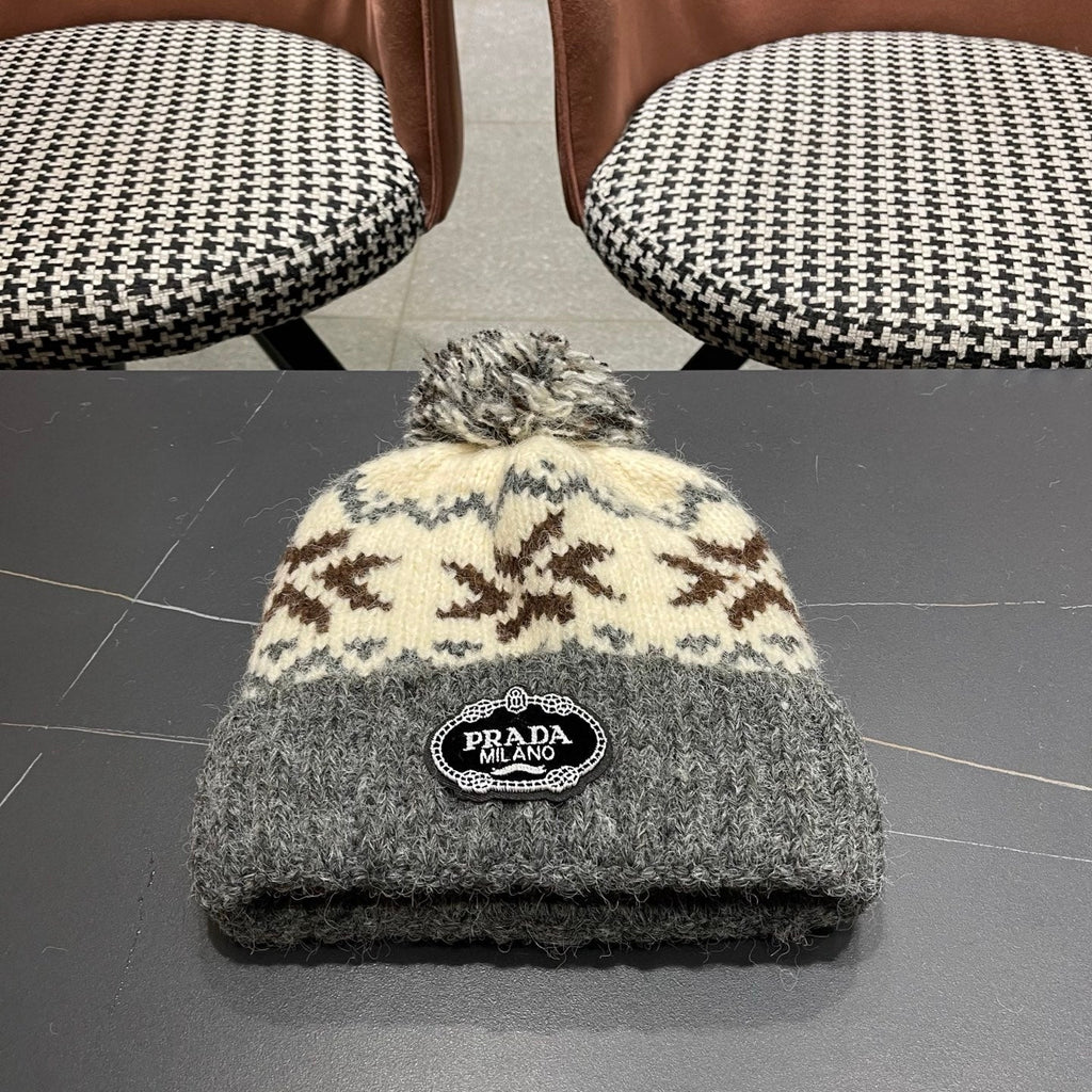 PRA 25 FAIR ISLE JACQUARD WOOL KNITTED GRAY HAT 822423