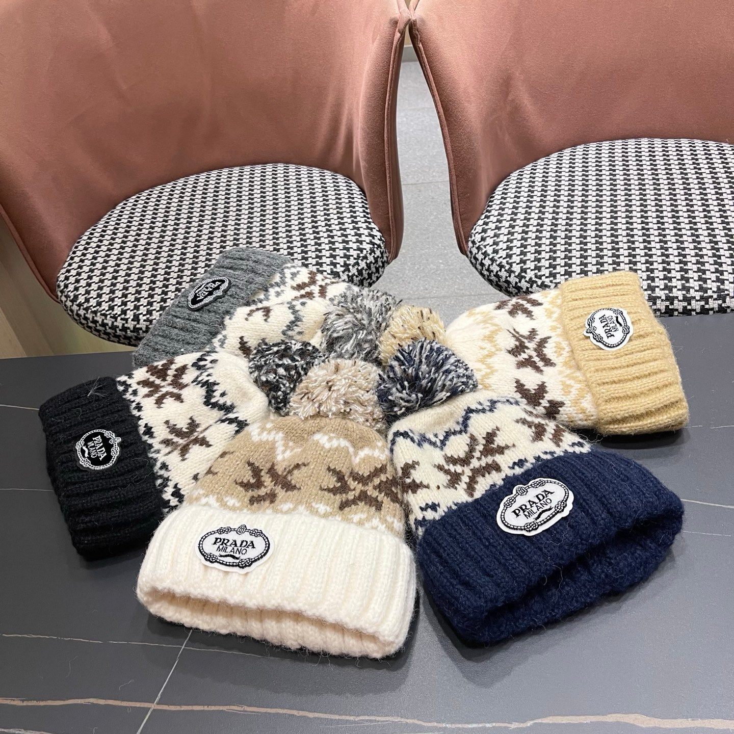 PRA 25 FAIR ISLE JACQUARD WOOL KNITTED GRAY HAT 822423