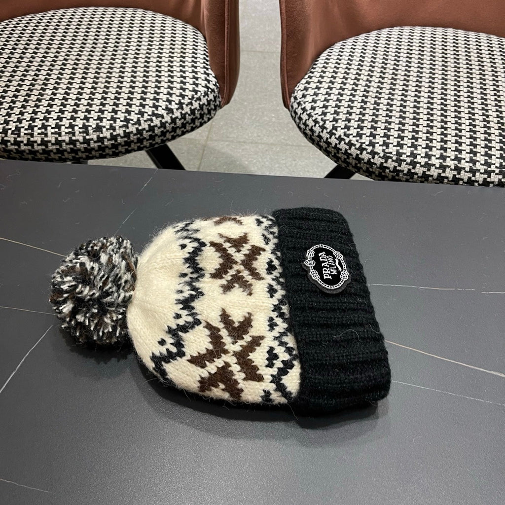 PRA 25 FAIR ISLE JACQUARD WOOL KNITTED BLACK HAT 822424