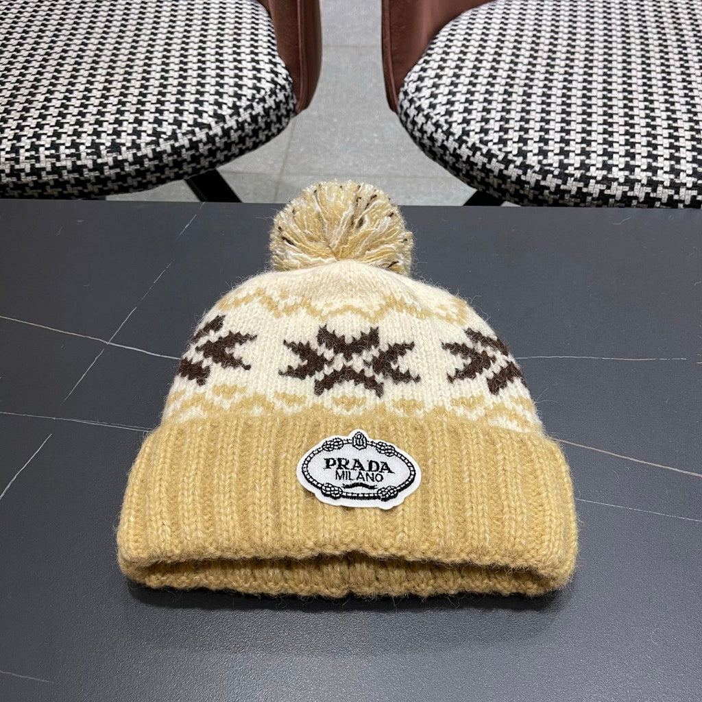 PRA 25 FAIR ISLE JACQUARD WOOL KNITTED BROWN HAT 822425