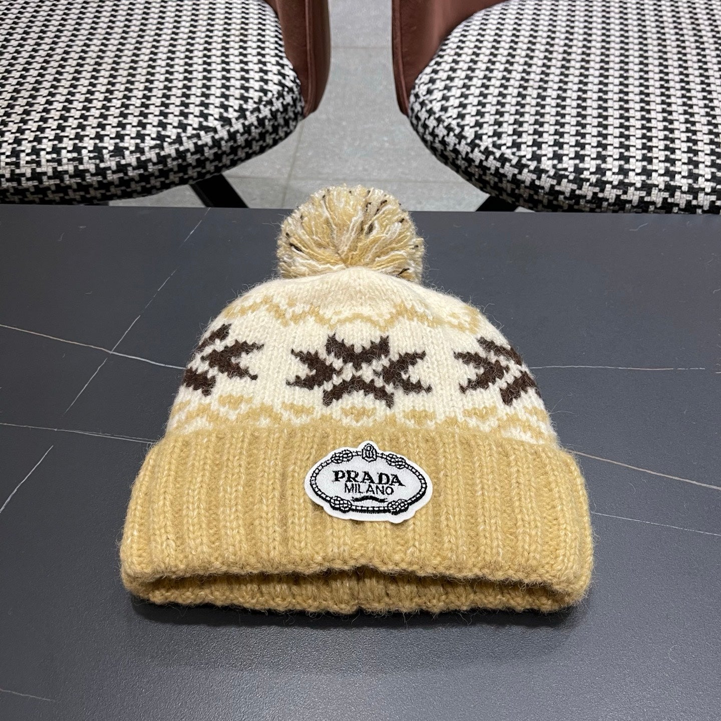 PRA 25 FAIR ISLE JACQUARD WOOL KNITTED BROWN HAT 822425