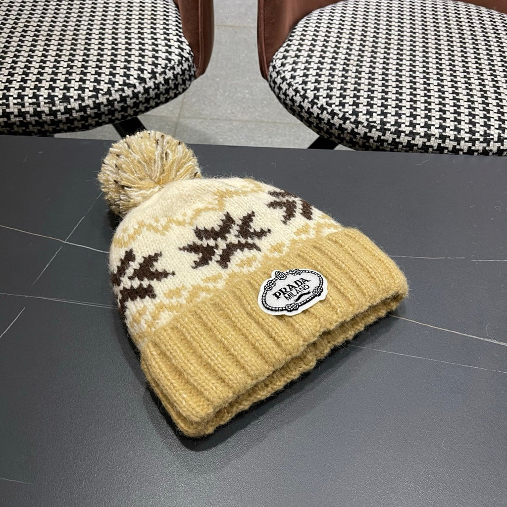 PRA 25 FAIR ISLE JACQUARD WOOL KNITTED BROWN HAT 822425