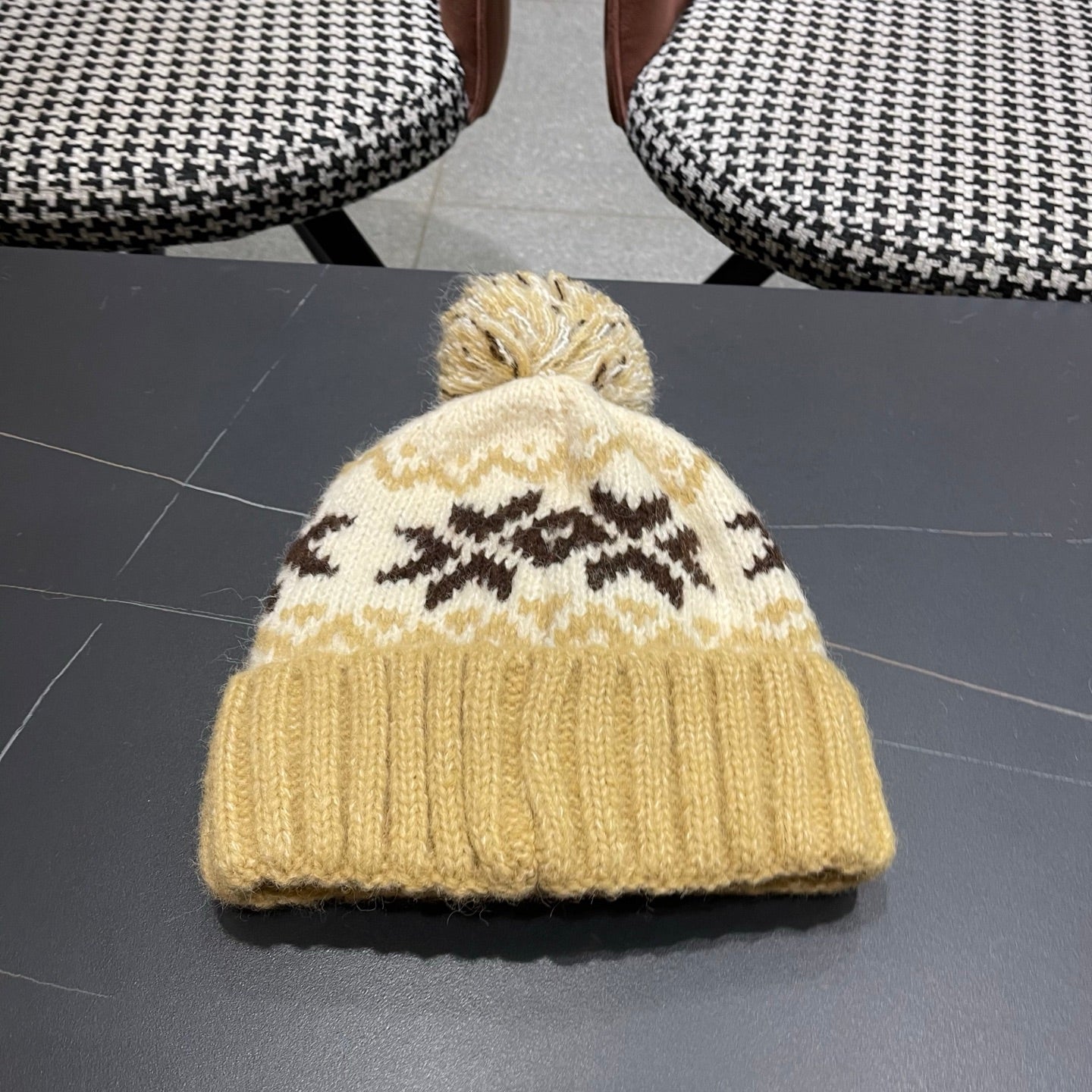 PRA 25 FAIR ISLE JACQUARD WOOL KNITTED BROWN HAT 822425