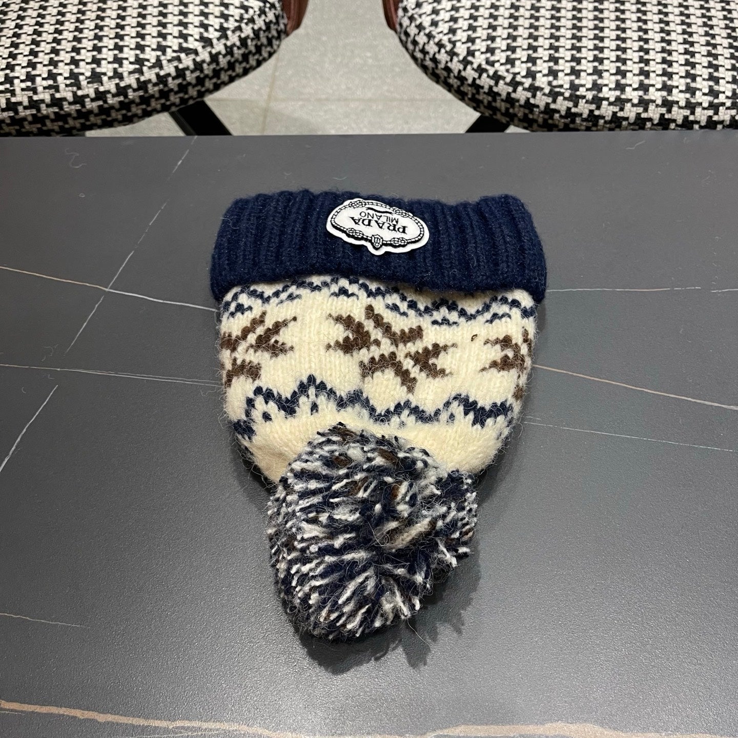 PRA 25 FAIR ISLE JACQUARD WOOL KNITTED BLUE HAT 822426