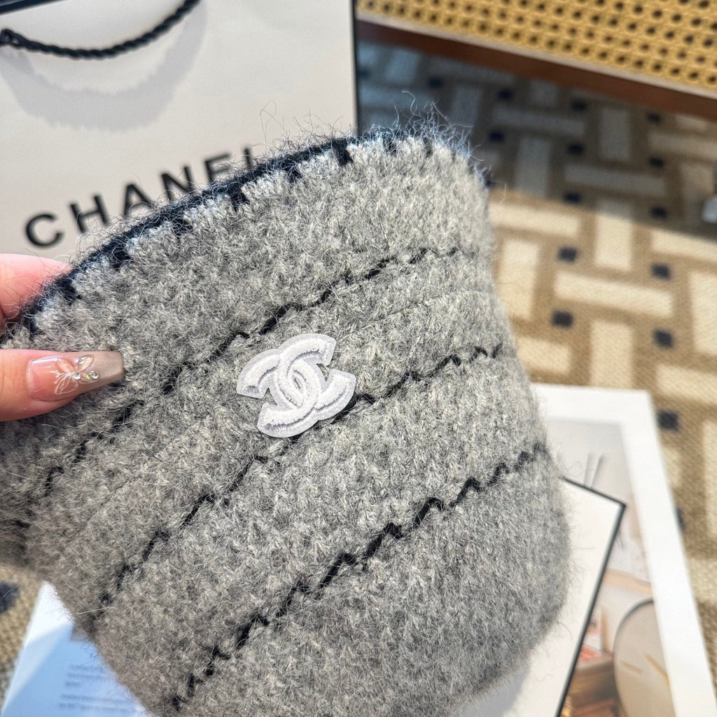 Chanel New Autumn/Winter Wool Blend Knit Bucket Grey Hat 960029