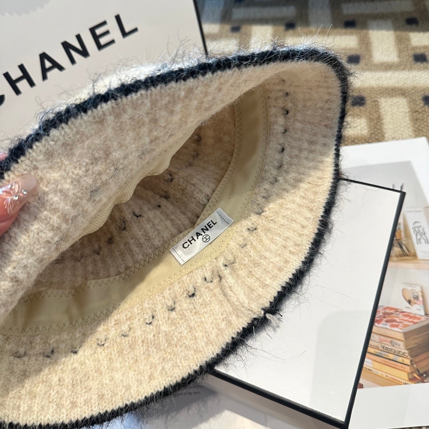 Chanel New Autumn/Winter Wool Blend Knit Bucket White Hat 960030