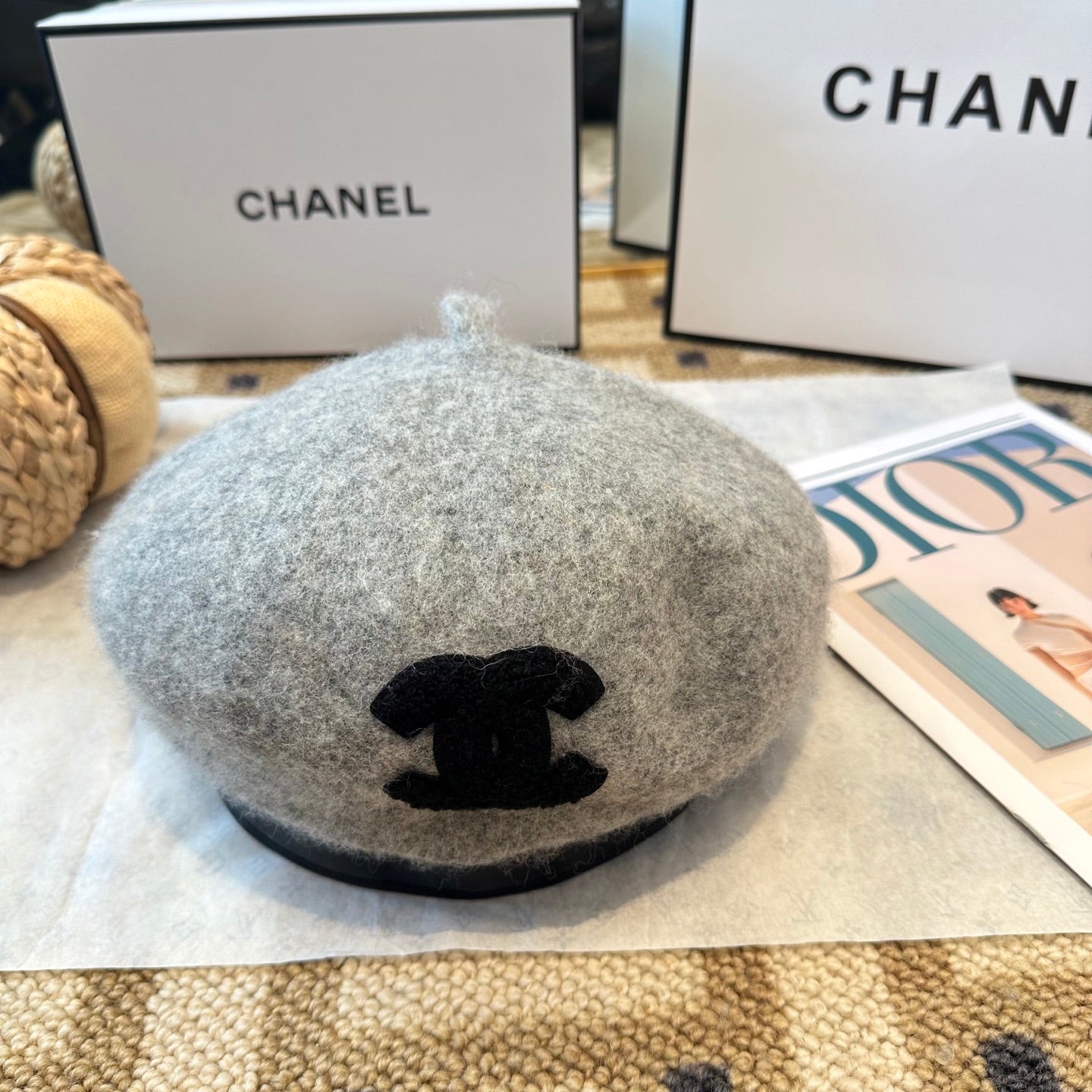Chanel New Wool Beret Grey 960042