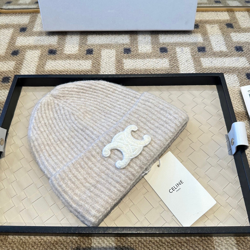 Celine 2025 Fall/Winter New Wool Cream Hat 960099