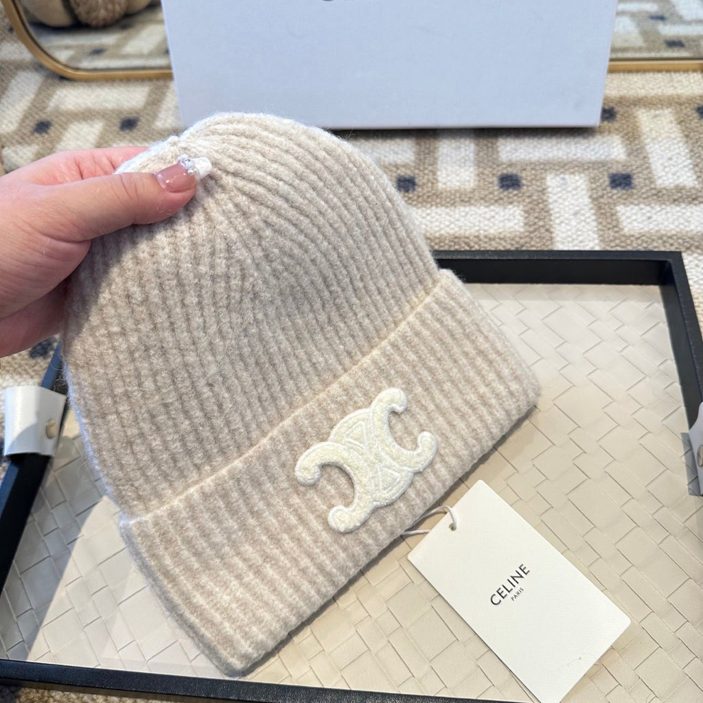 Celine 2025 Fall/Winter New Wool Cream Hat 960099