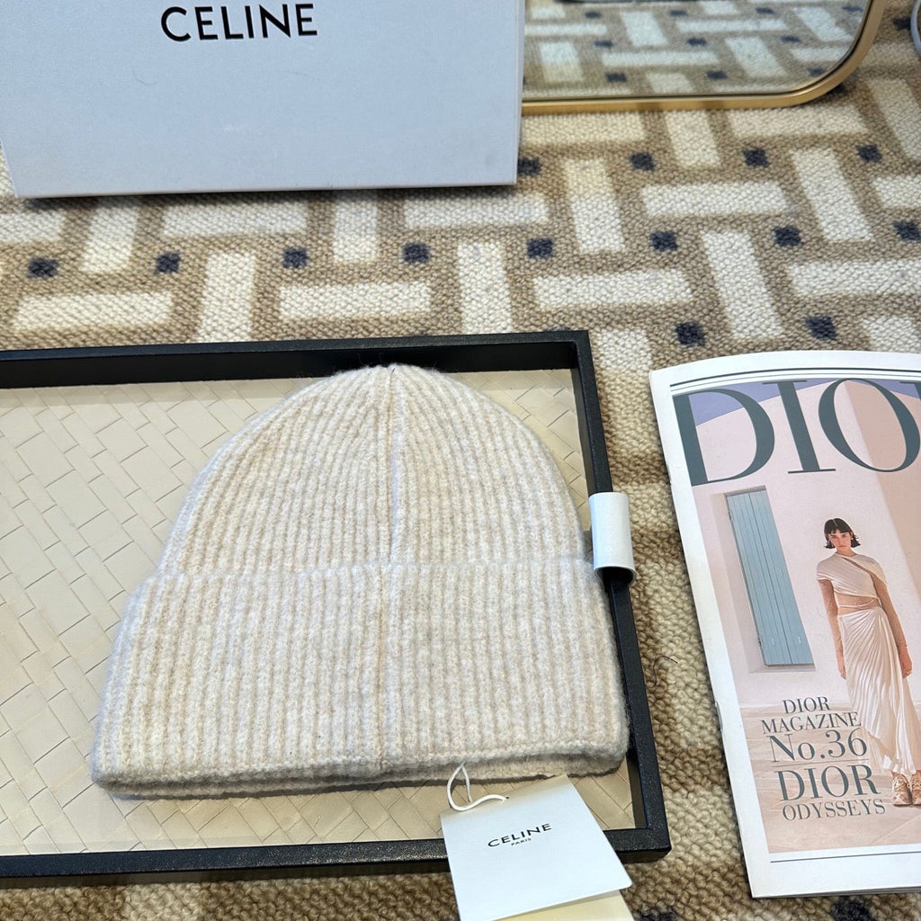 Celine 2025 Fall/Winter New Wool Cream Hat 960099