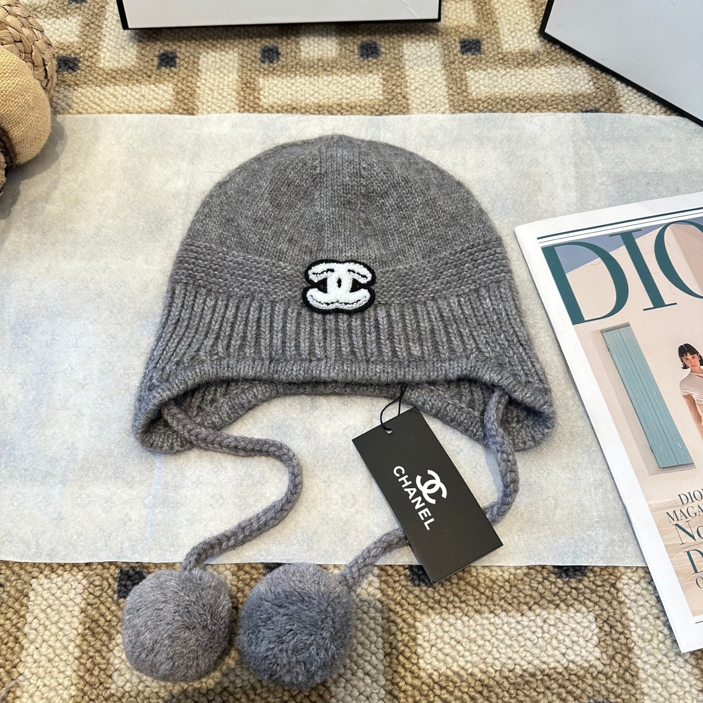 Chanel Fall/Winter Grey Wool Knitting Beanie 960071