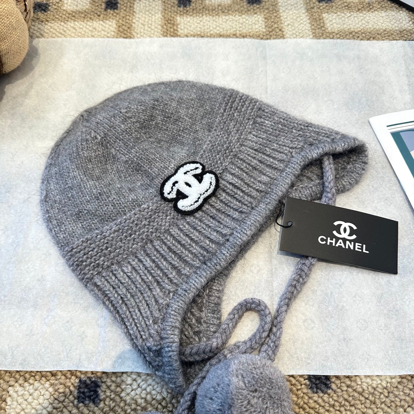 Chanel Fall/Winter Grey Wool Knitting Beanie 960071