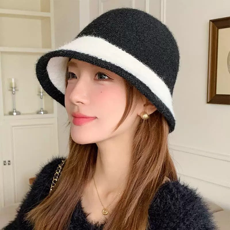 Chanel Women's Plush Bucket Black mix White Hat 980037
