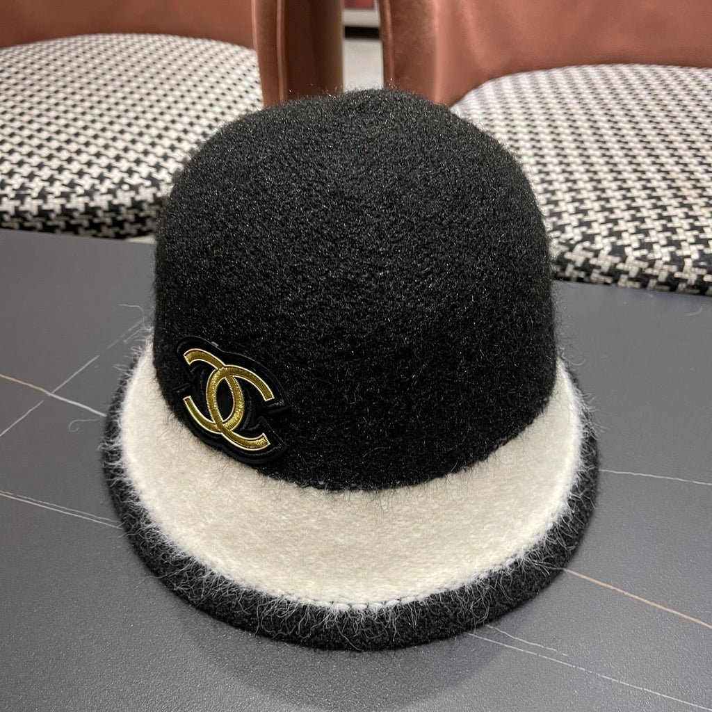 Chanel Women's Plush Bucket Black mix White Hat 980037