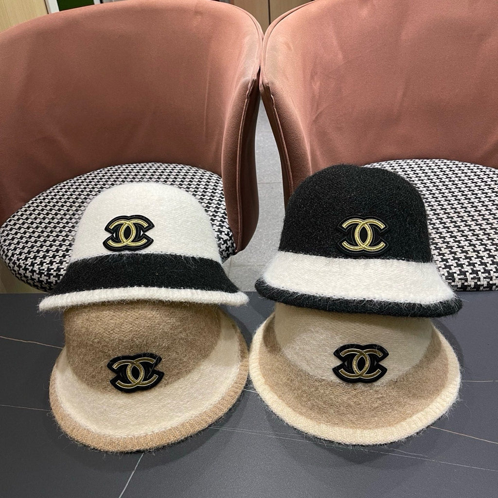Chanel Women's Plush Bucket Black mix White Hat 980037