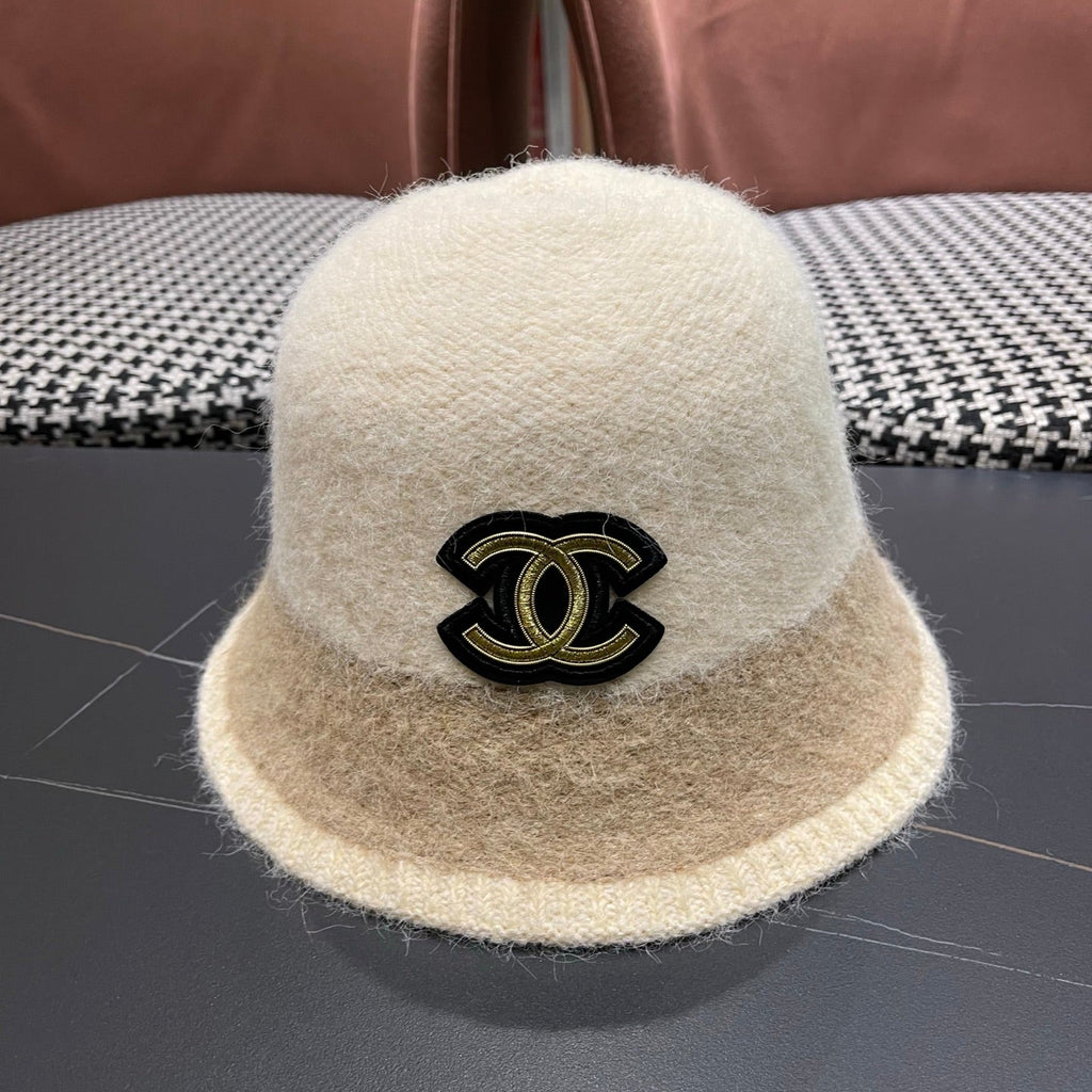 Chanel Women's Plush Bucket Ivory mix Beige Hat 980038