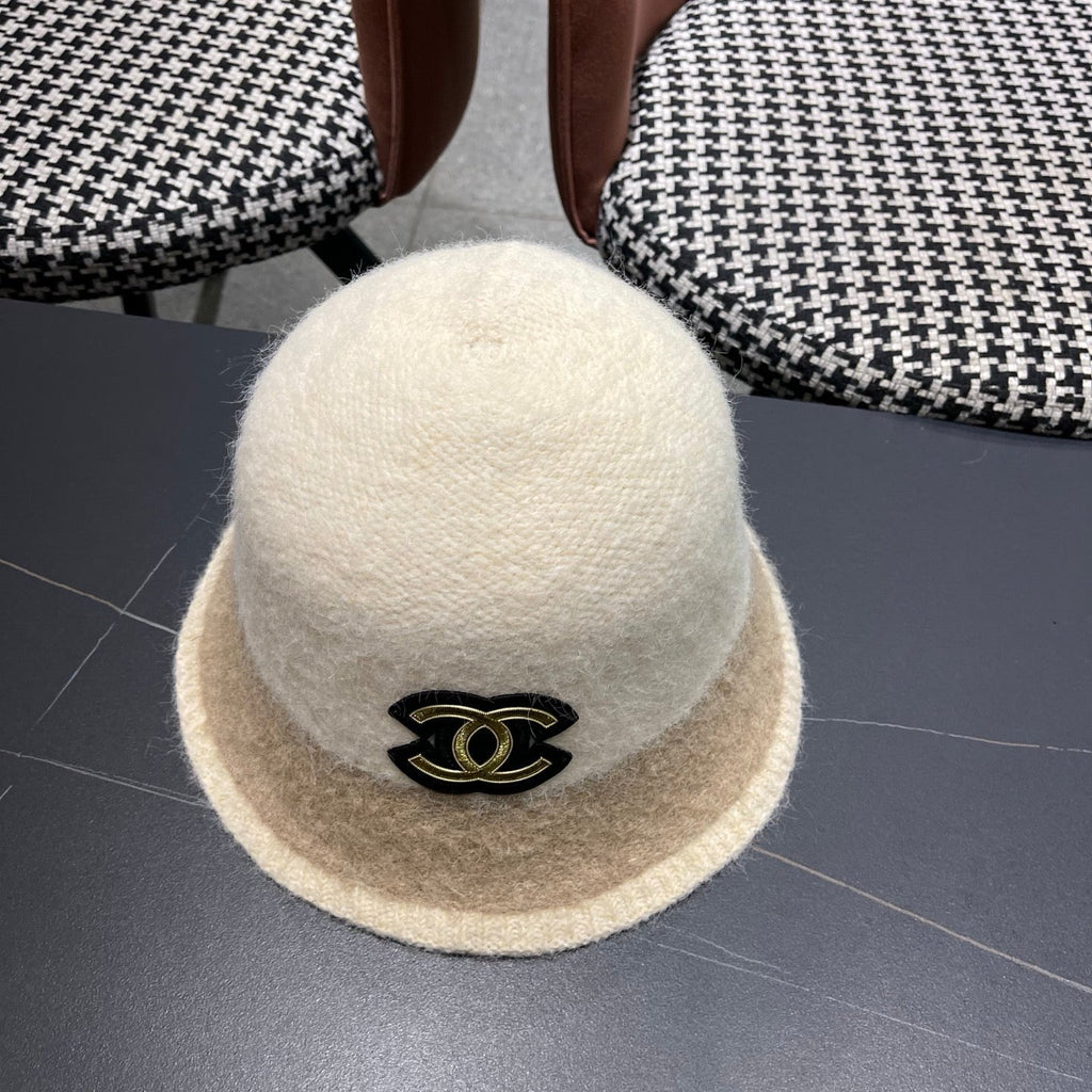 Chanel Women's Plush Bucket Ivory mix Beige Hat 980038