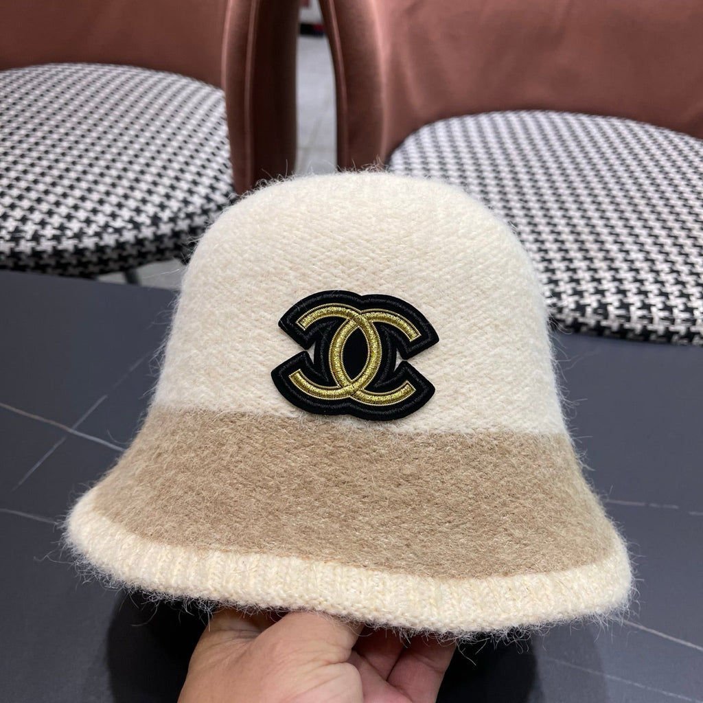 Chanel Women's Plush Bucket Ivory mix Beige Hat 980038