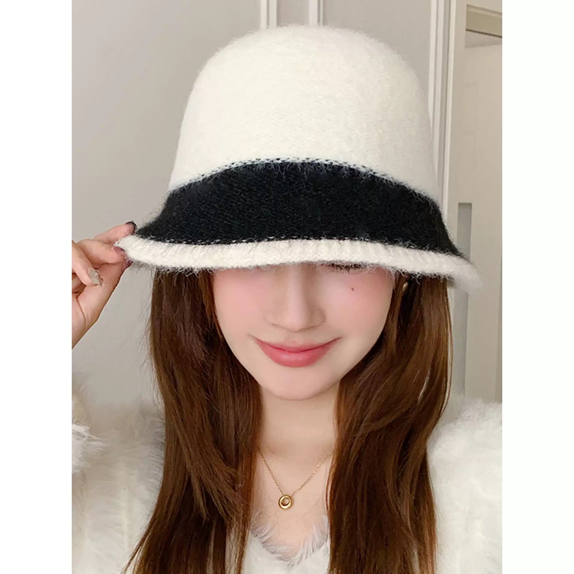 Chanel Women's Plush Bucket White mix Black Hat 980039