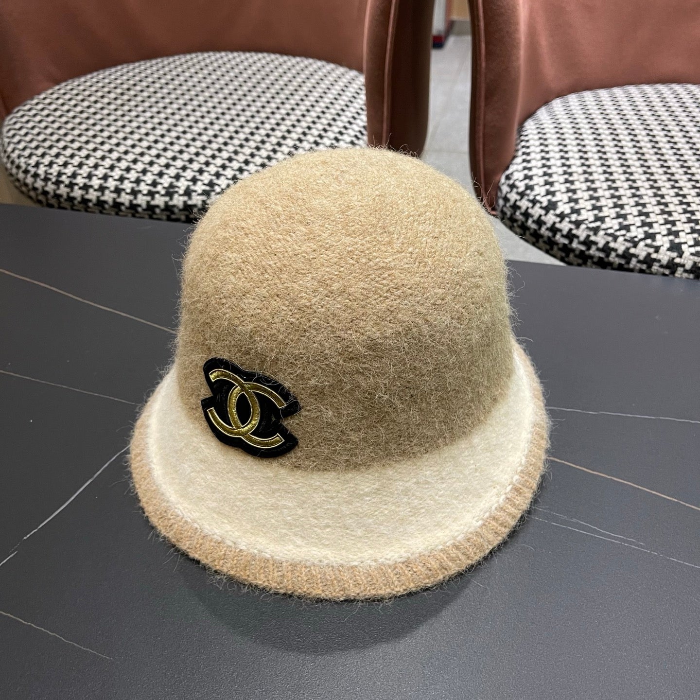 Chanel Women's Plush Bucket Beige mix Ivory Hat 980040