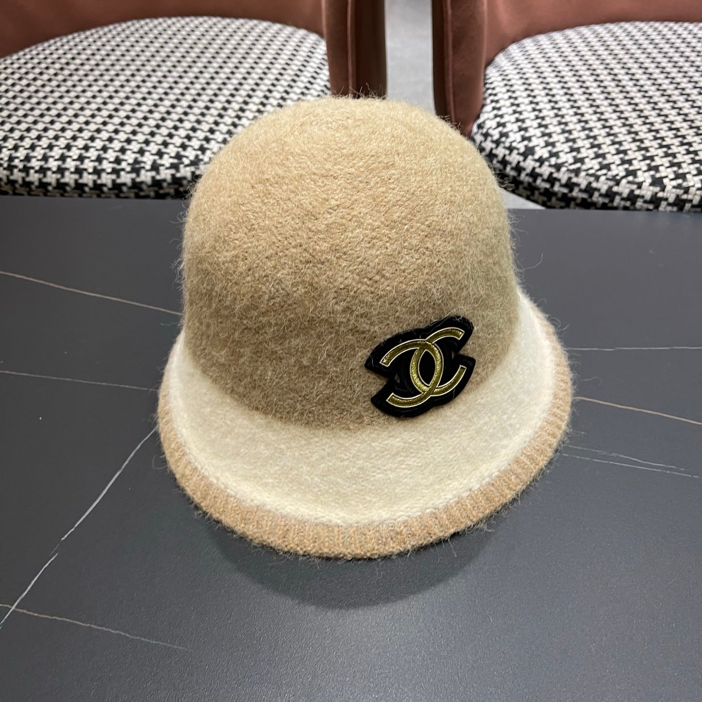 Chanel Women's Plush Bucket Beige mix Ivory Hat 980040