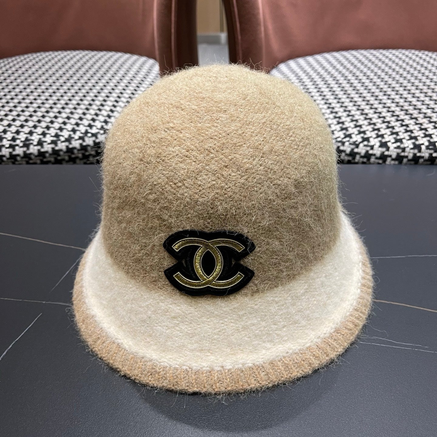Chanel Women's Plush Bucket Beige mix Ivory Hat 980040