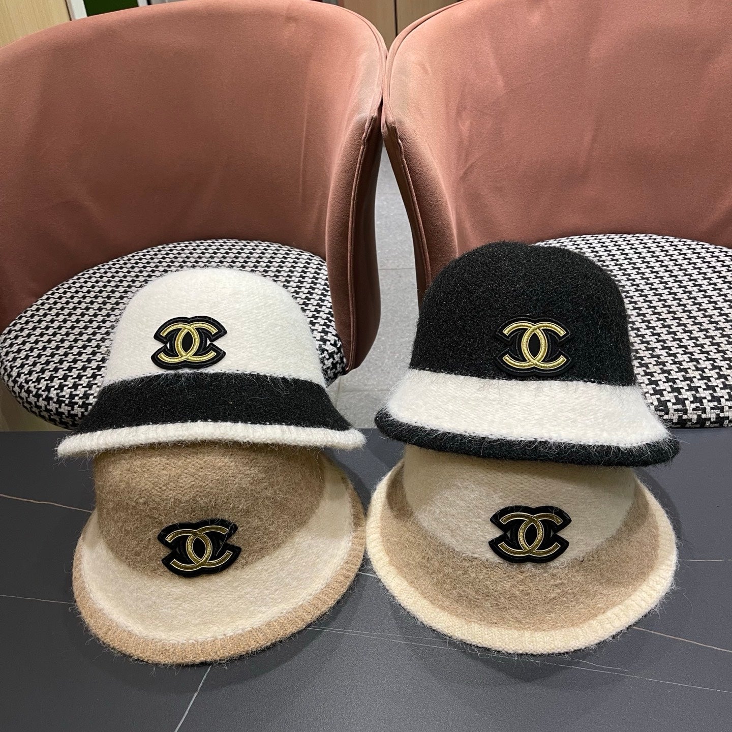 Chanel Women's Plush Bucket Beige mix Ivory Hat 980040