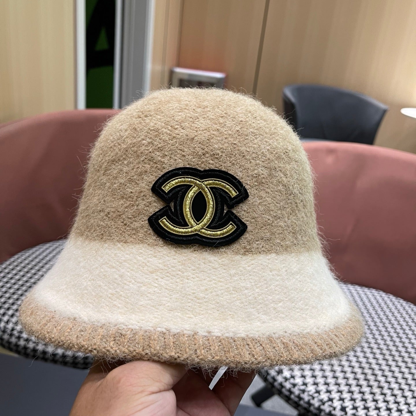 Chanel Women's Plush Bucket Beige mix Ivory Hat 980040