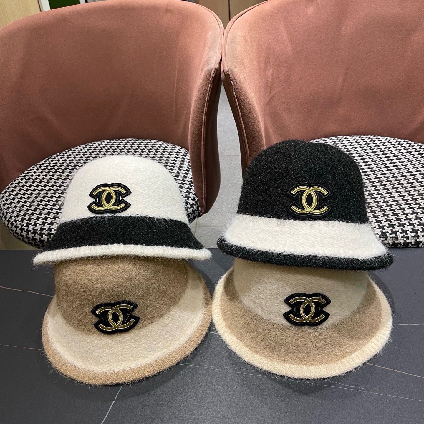 Chanel Women's Plush Bucket Beige mix Ivory Hat 980040