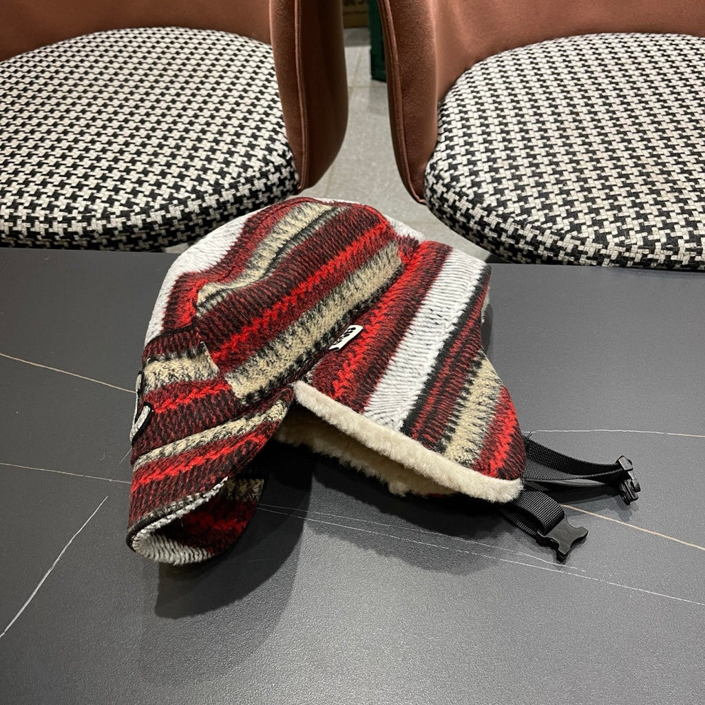 Chanel Winter Earflap Reddish Brown Fleece Hat 980018