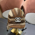 Chanel Winter Earflap Beige Brown Fleece Hat 980019