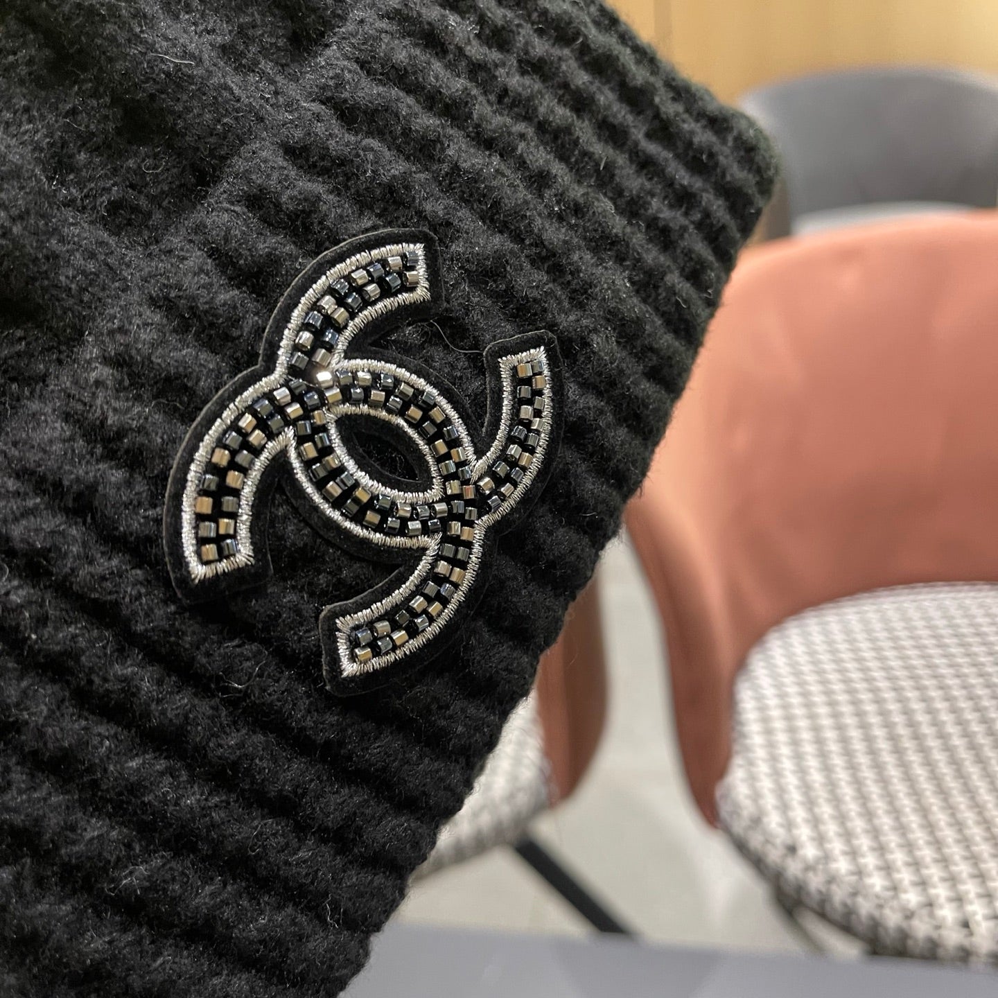 Chanel Knitted Beanie Black in Fibrous 979987