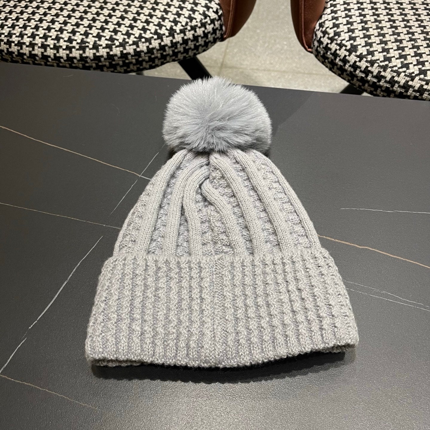 Chanel Knitted Beanie Gray in Fibrous 979985