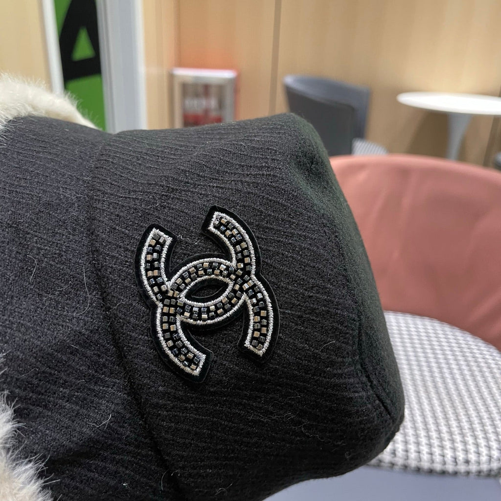 Chanel Korean Style Bucket Hat Black Plush Fleece 979918