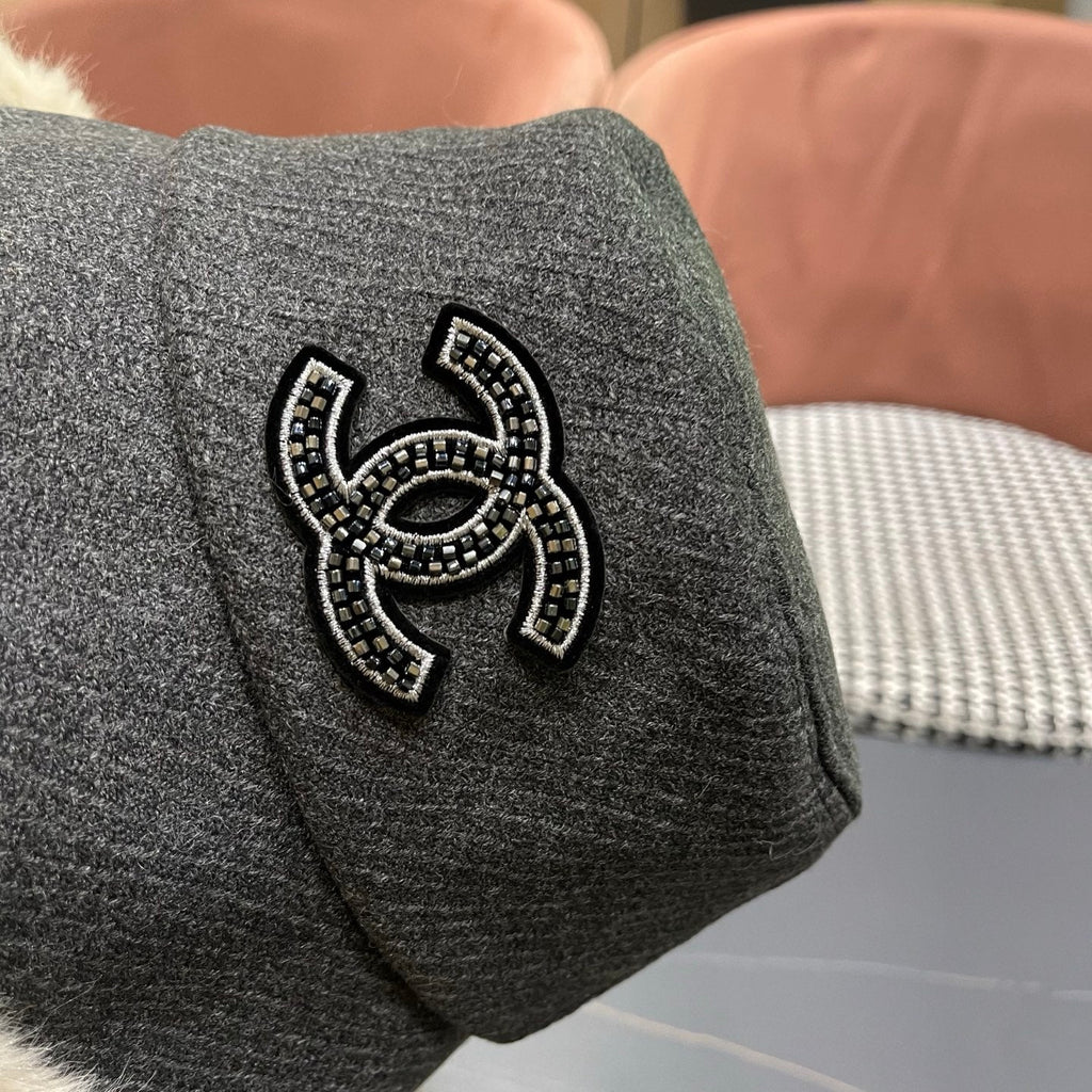 Chanel Korean Style Bucket Hat Gray Plush Fleece 979917