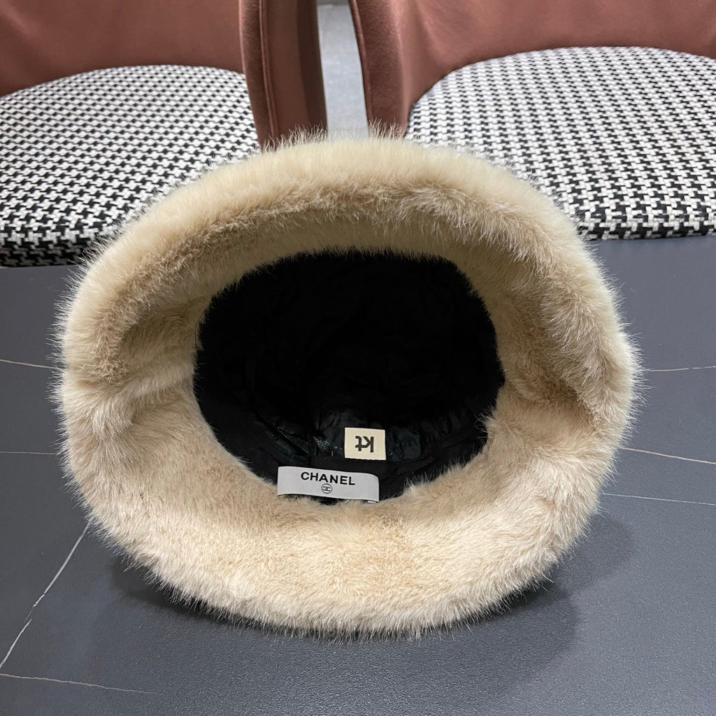 Chanel Korean Style Bucket Hat Gray Plush Fleece 979917