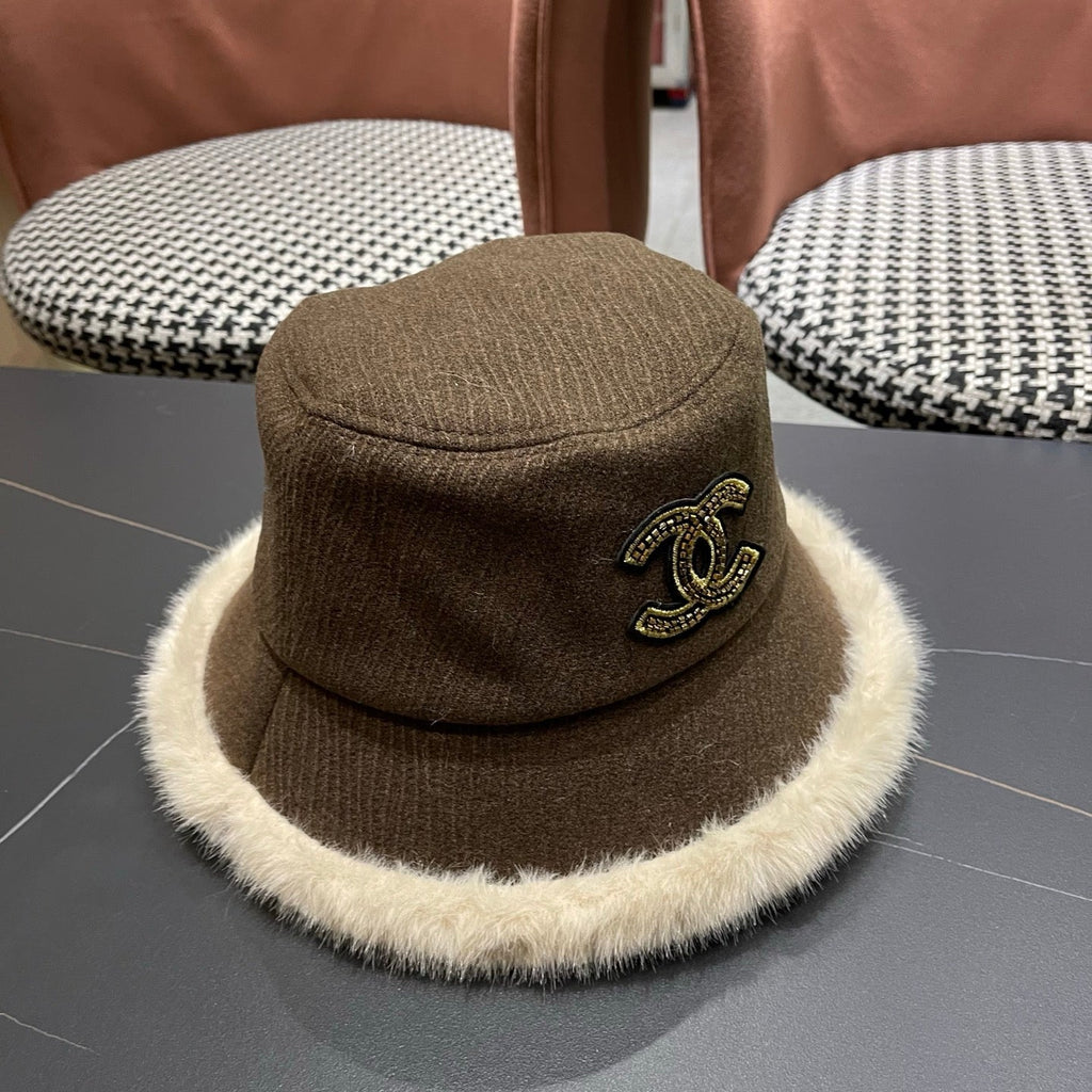 Chanel Korean Style Bucket Hat Brown Plush Fleece 979916