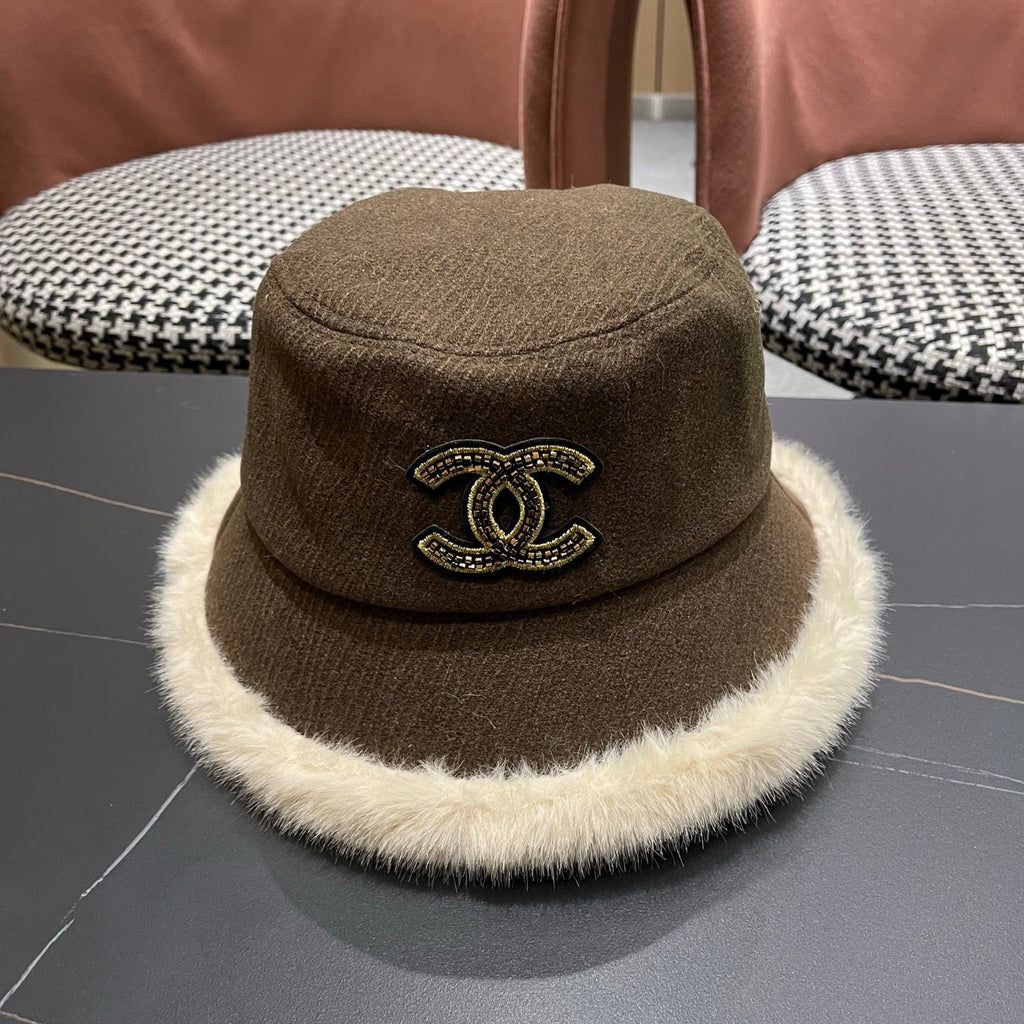 Chanel Korean Style Bucket Hat Brown Plush Fleece 979916