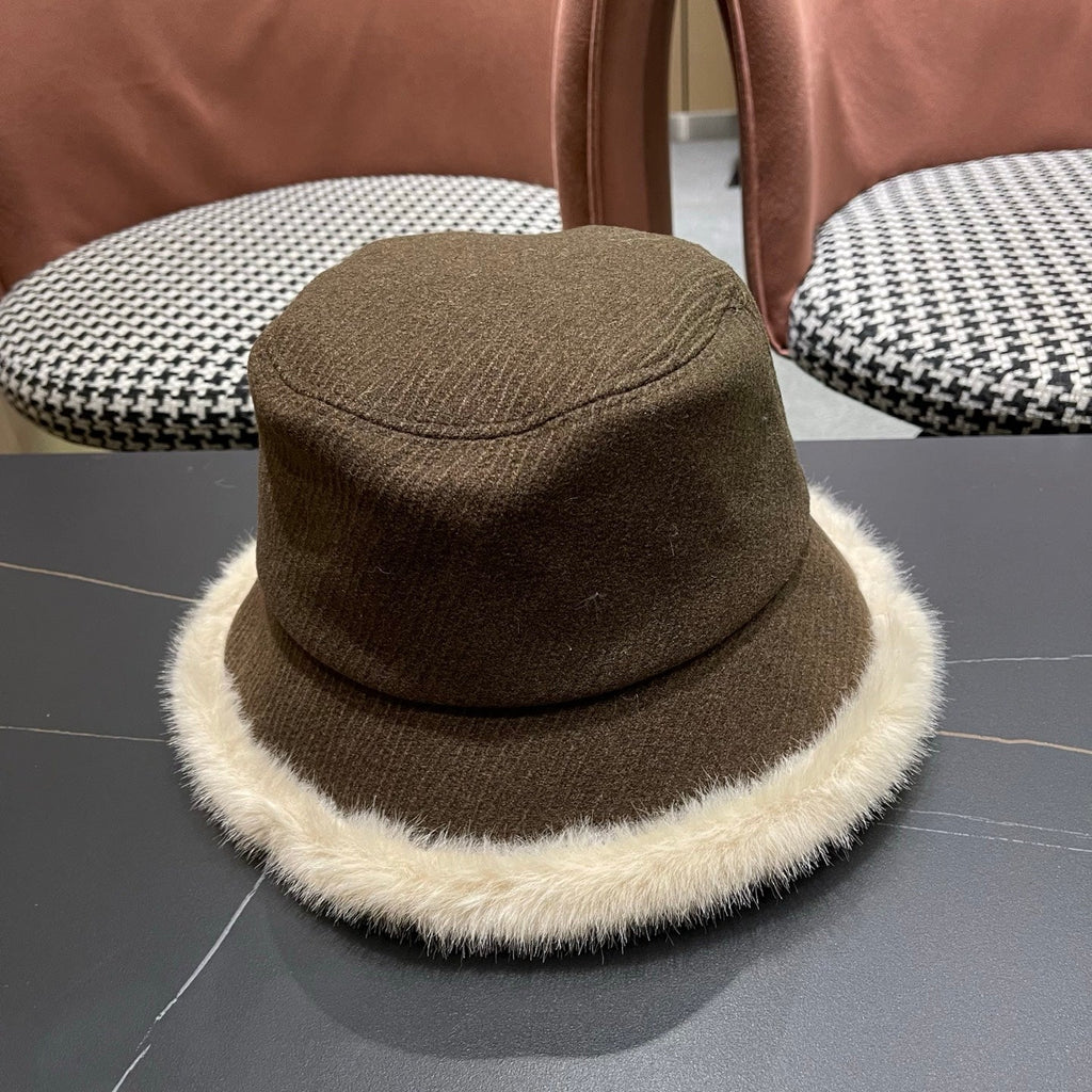Chanel Korean Style Bucket Hat Brown Plush Fleece 979916