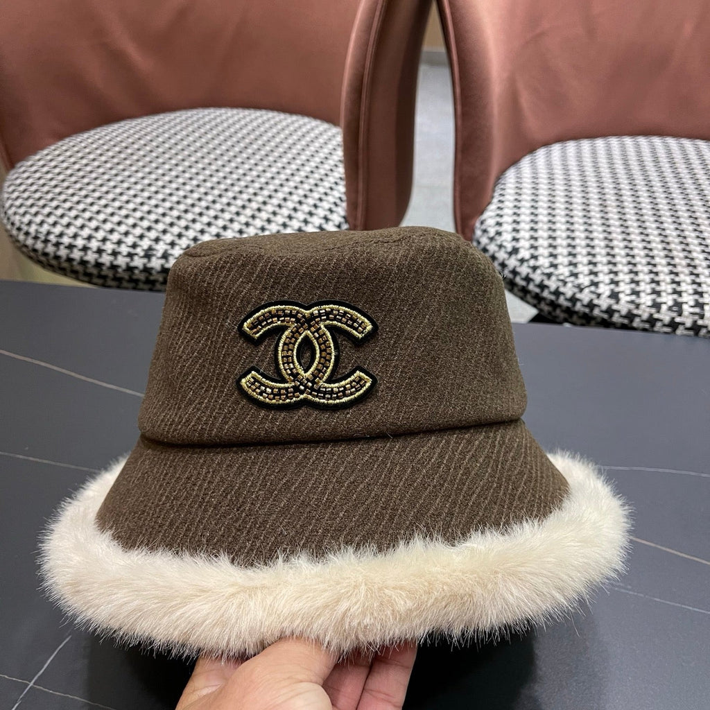 Chanel Korean Style Bucket Hat Brown Plush Fleece 979916