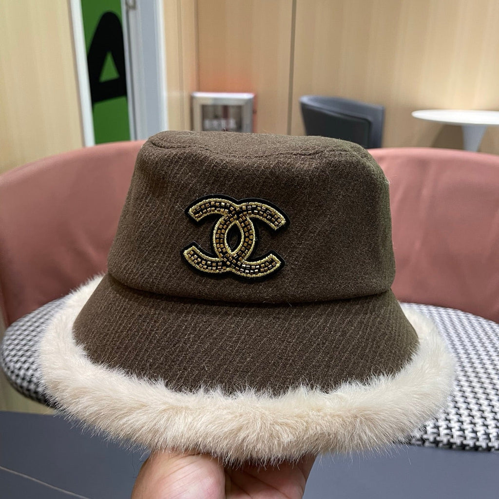 Chanel Korean Style Bucket Hat Brown Plush Fleece 979916