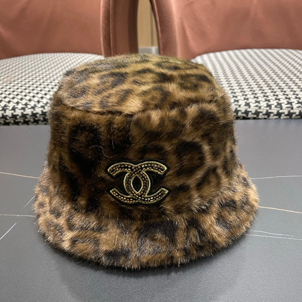 Chanel Korean Style Leopard Print Brown Plush Hat 979912