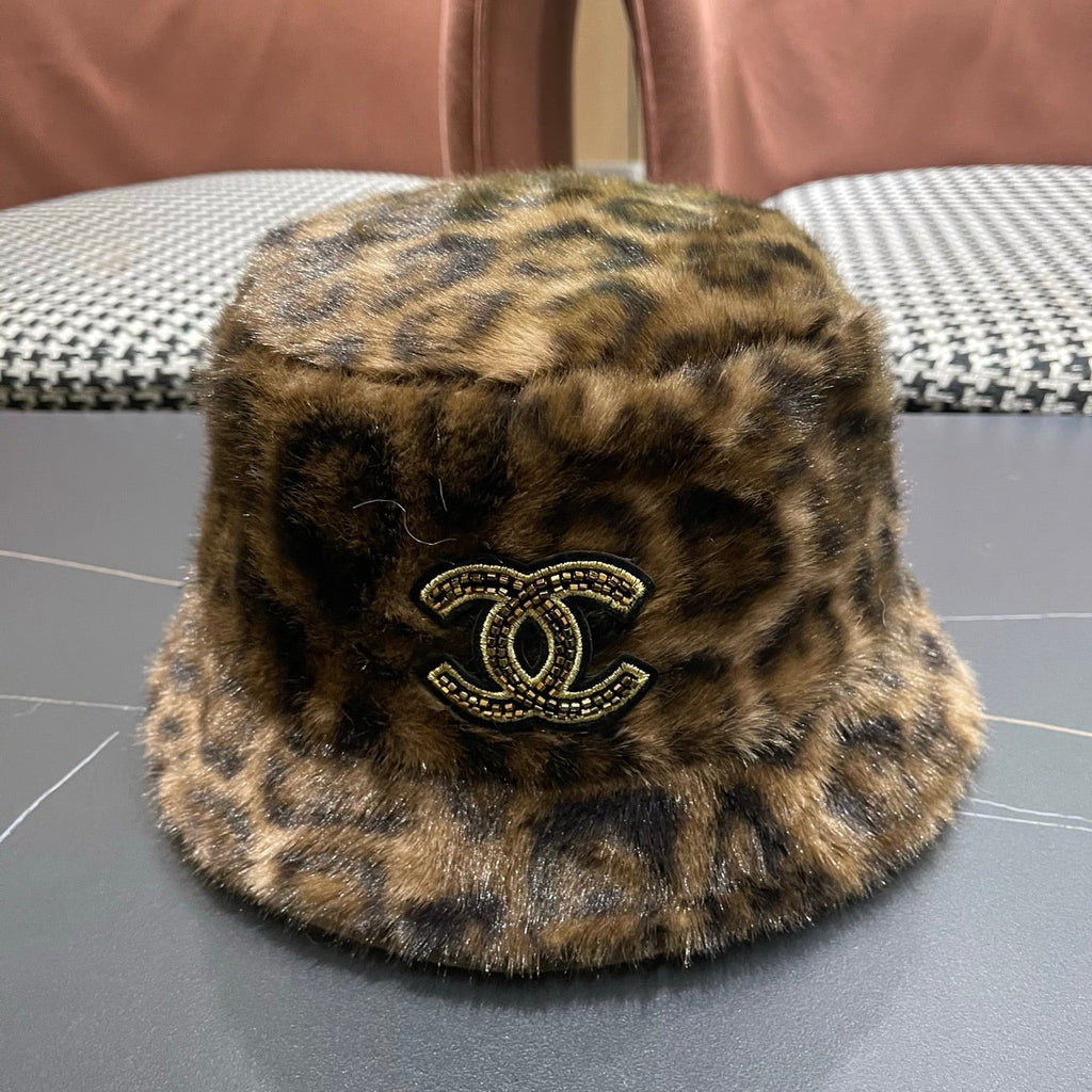 Chanel Korean Style Leopard Print Brown Plush Hat 979912
