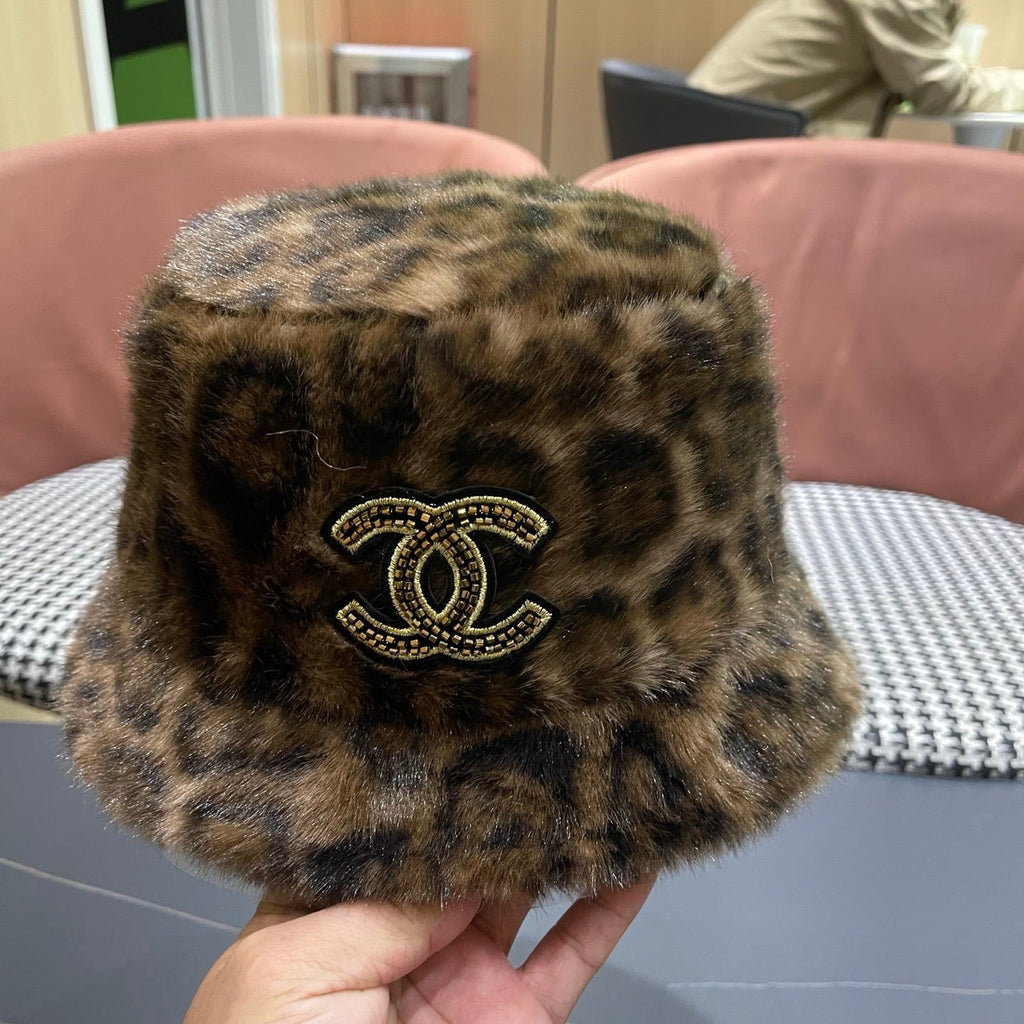 Chanel Korean Style Leopard Print Brown Plush Hat 979912
