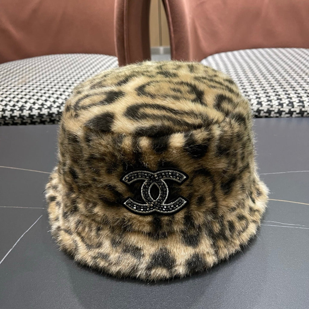 Chanel Korean Style Leopard Print Light Brown Plush Hat 979910
