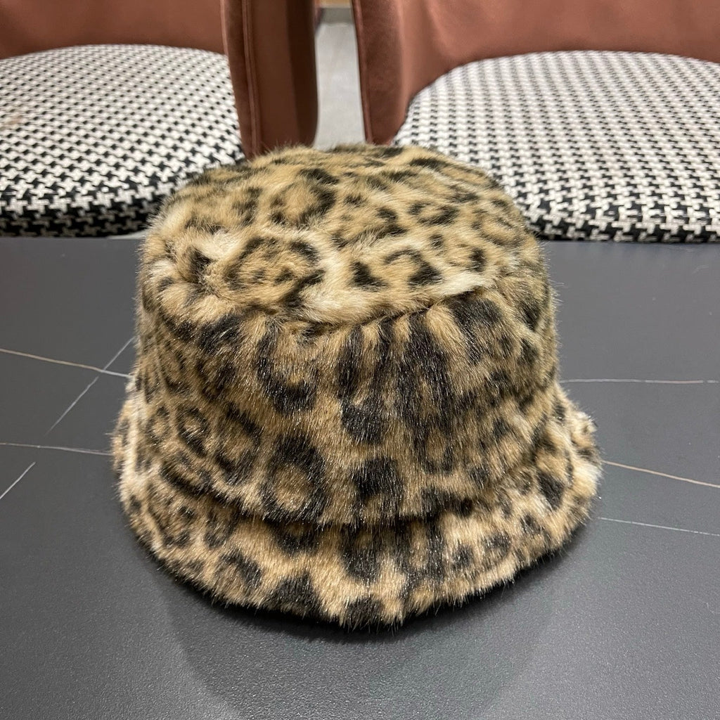 Chanel Korean Style Leopard Print Light Brown Plush Hat 979910