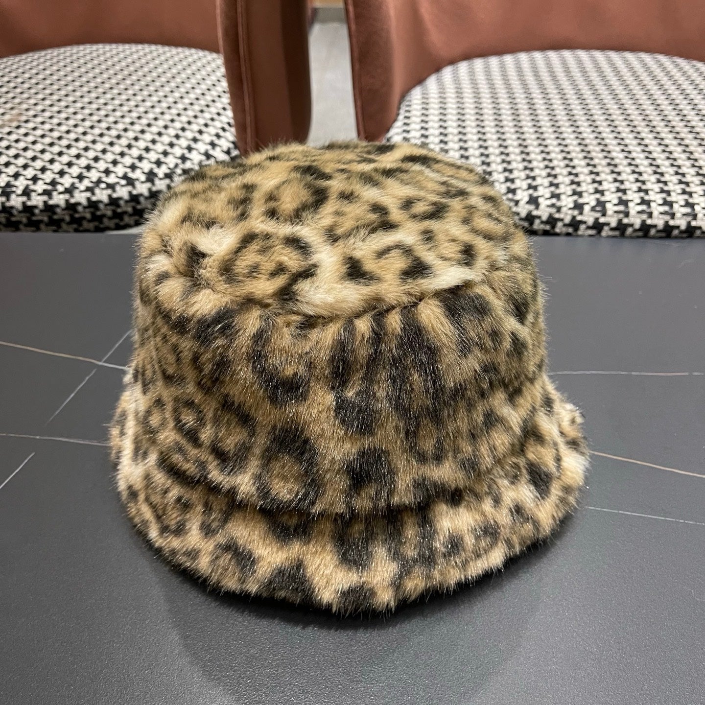 Chanel Korean Style Leopard Print Light Brown Plush Hat 979910