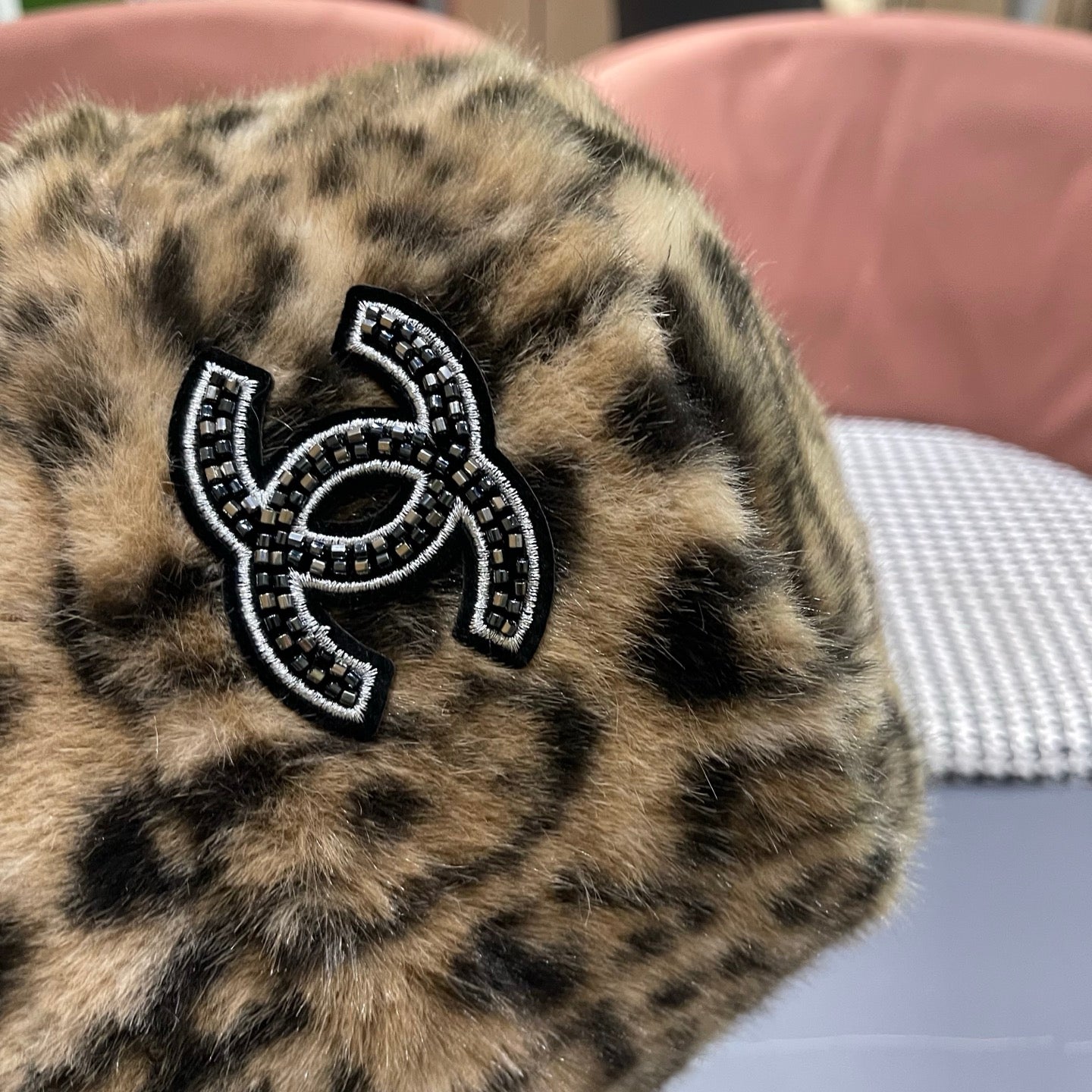 Chanel Korean Style Leopard Print Light Brown Plush Hat 979910