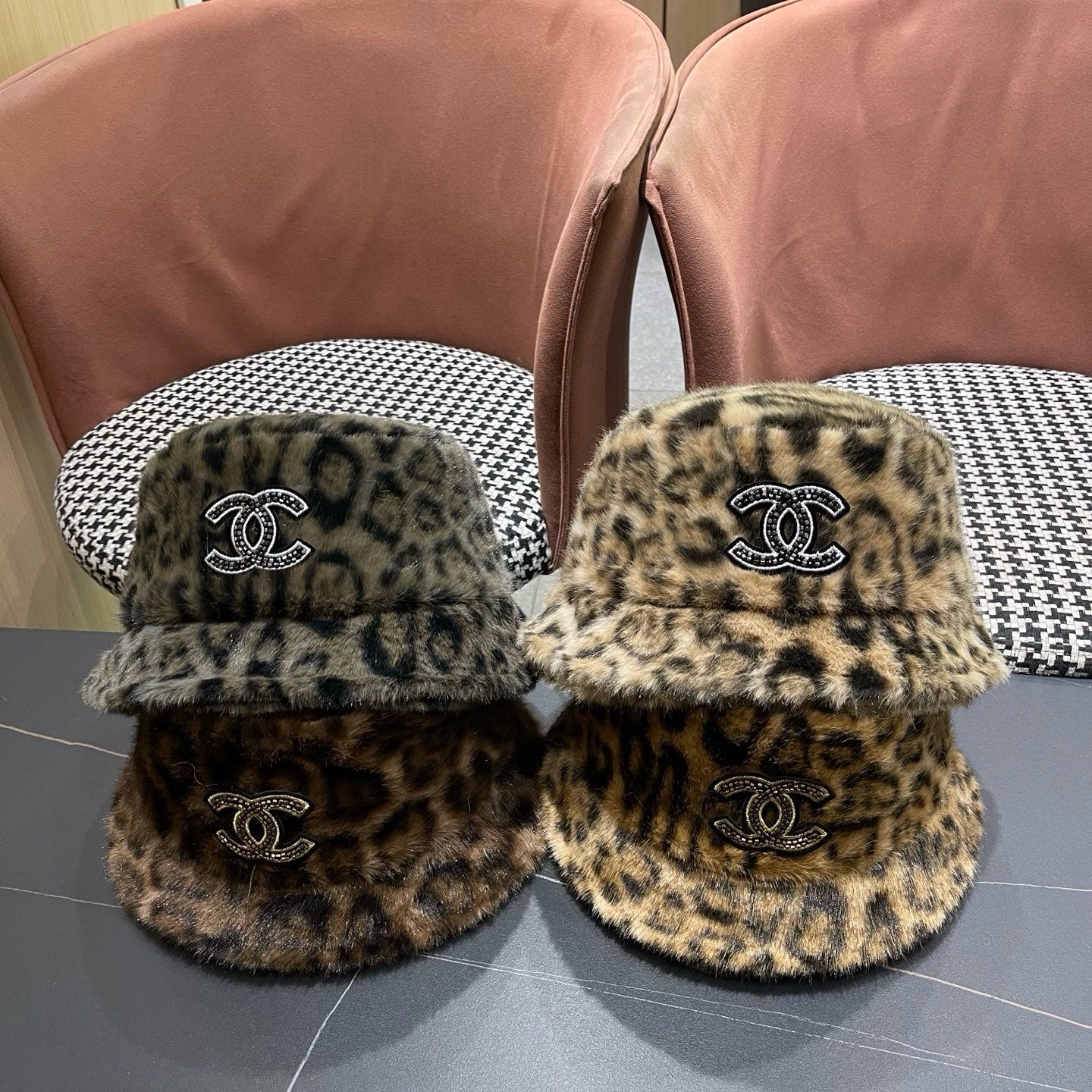 Chanel Korean Style Leopard Print Light Brown Plush Hat 979910