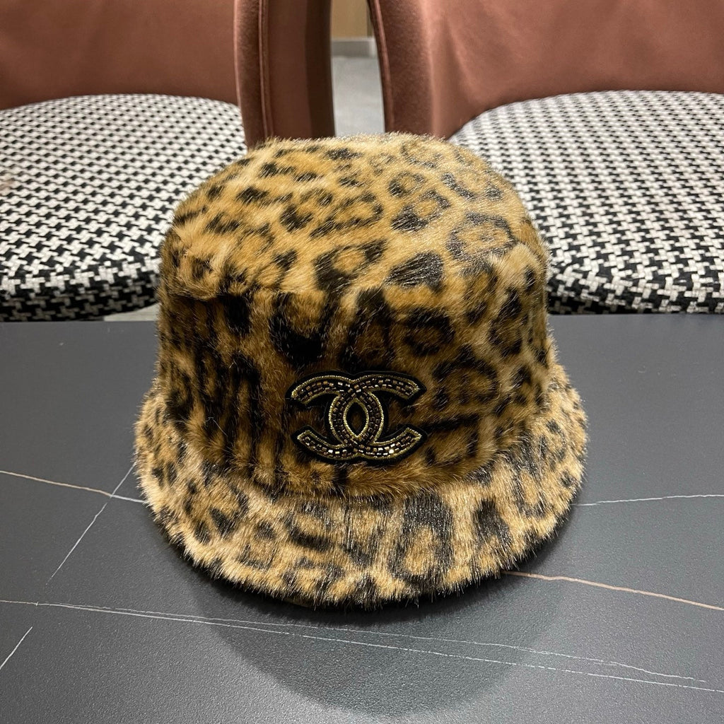 Chanel Korean Style Leopard Print Dark Brown Plush Hat 979909